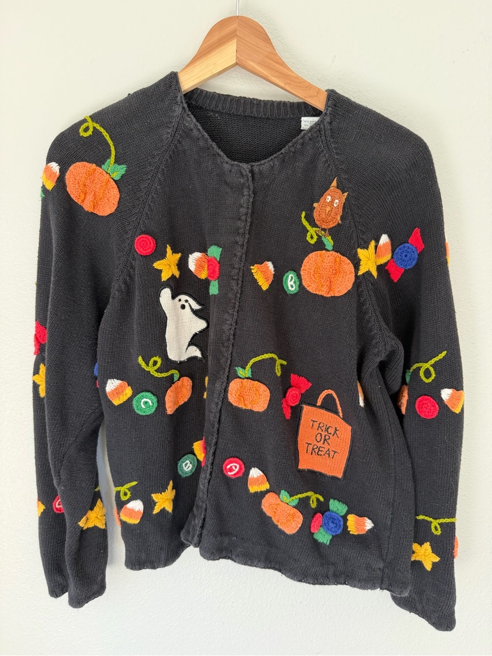 Marisa Christina Black Halloween Pumpkin & Ghost Embroidered Cardigan